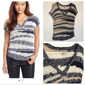 Lucky Brand Open Knit Short Sleeve Sweater Medium